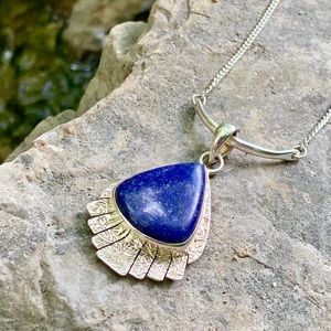 Blue Lapis .925 Textured Silver Pendant Necklace